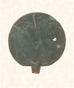 Mirror with incised image of Shintō-deities