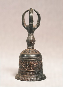 Gokorei (Bell with five-pronged handle) with relief of Sanskrit symbols