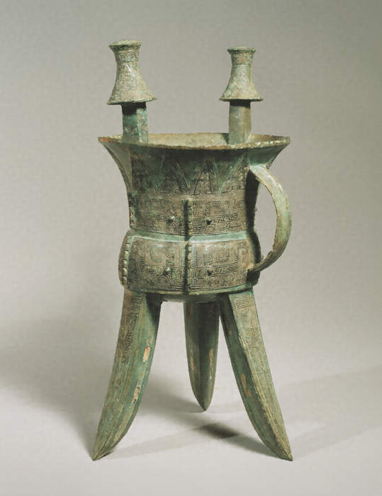 中国　青銅古銅　商時代　饕餮文　羊觥　觚　箱付　C　6112C