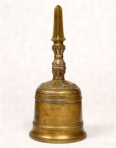 Gilt-bronze Bell with Sacred Gem, Gilt-bronze Single Pronged Vajra Bell and Gilt-bronze Three-pronged Vajra Bell (three of a set of five)