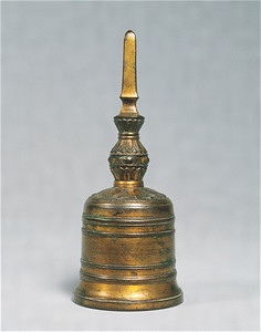 Gilt-bronze Single Pronged Vajra Bell, Gilt-bronze Three-pronged Vajra Bell, Gilt-bronze Bell with Sacred Gem (three of a set of five)