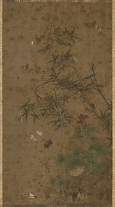 絹本著色竹虫図