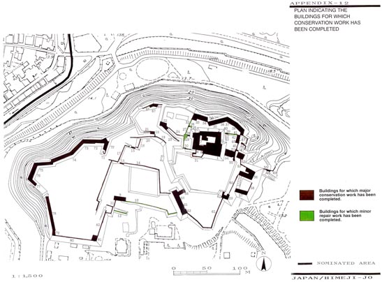 PLAN INDICATING THE BUILDINGS FOR WHICH CONSERVATION WORK HAS BEEN COMPLETED