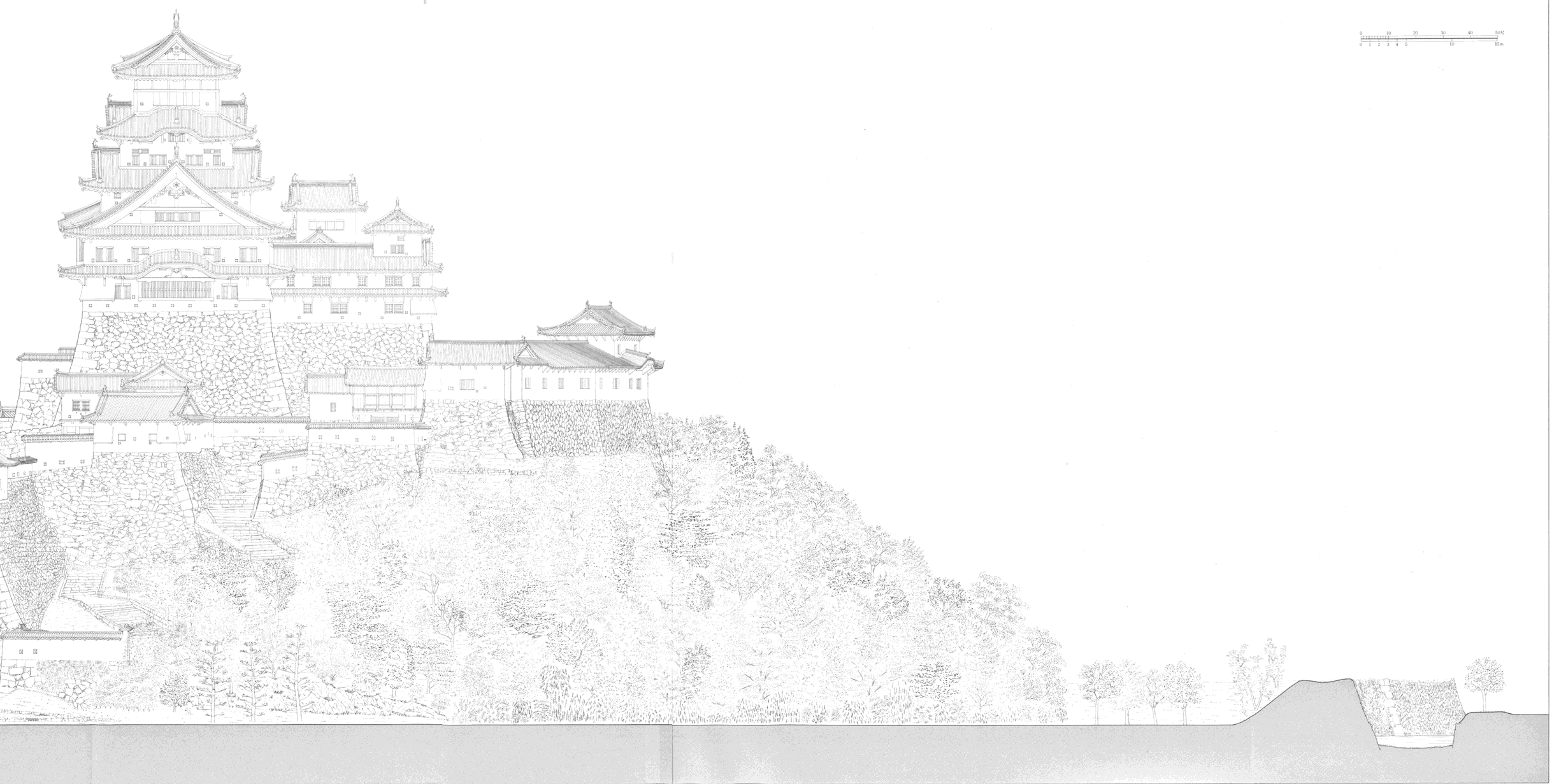 DRAWINGS OF BUILDINGS -Himeji-jo Castle Compound:-East Elevation