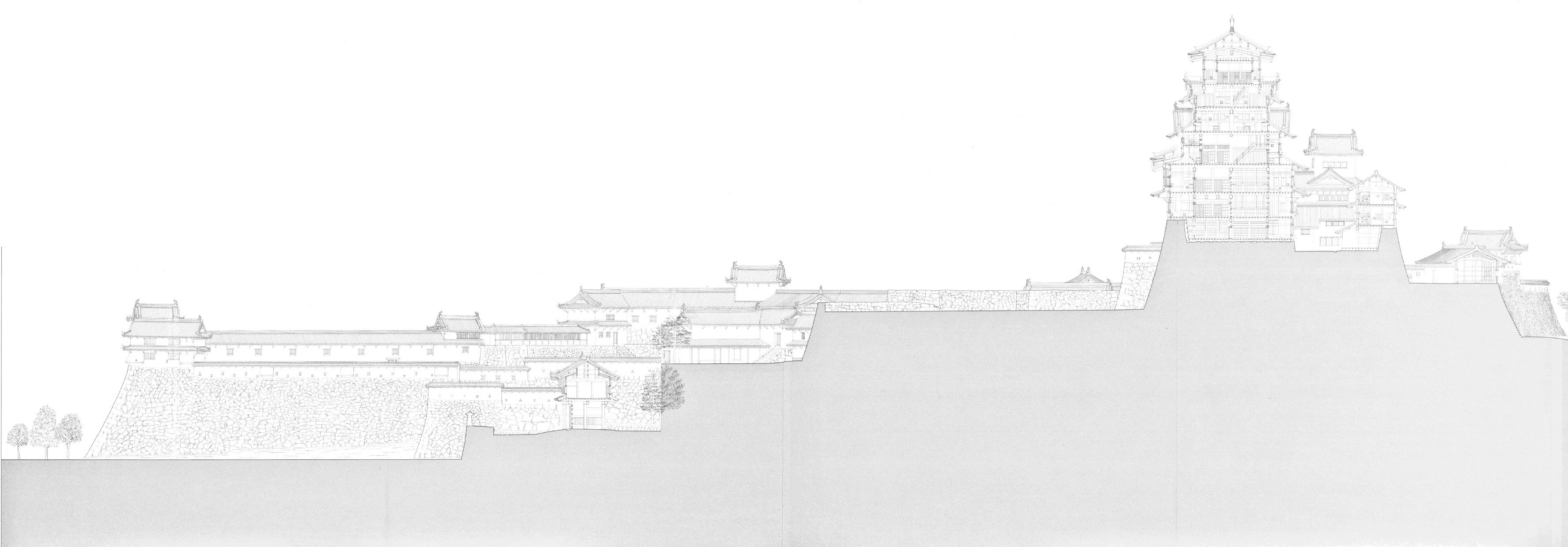 DRAWINGS OF BUILDINGS -Himeji-jo Castle Compound:-North-South Section