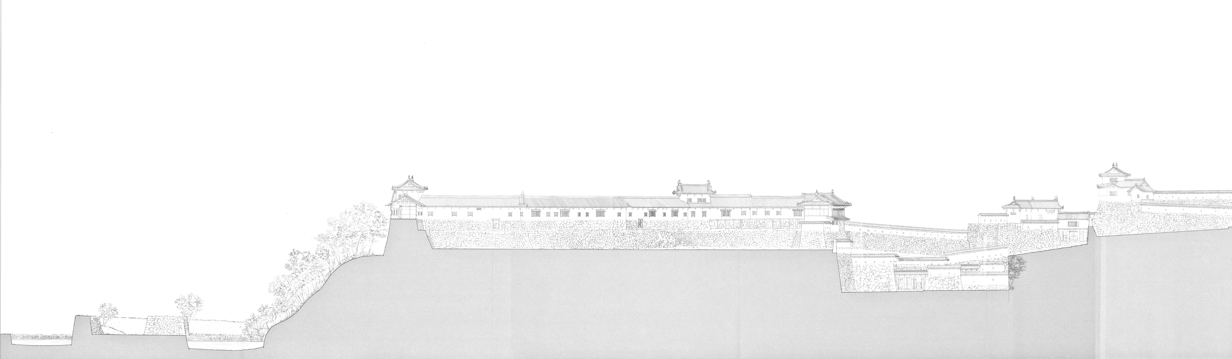 DRAWINGS OF BUILDINGS -Himeji-jo Castle Compound:-East-West Section