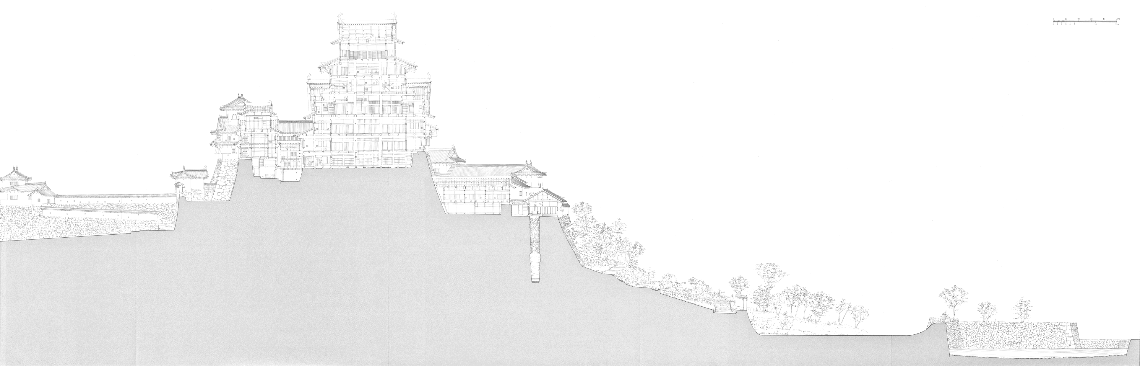 DRAWINGS OF BUILDINGS -Himeji-jo Castle Compound:-East-West Section