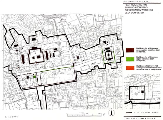 PLAN INDICATING THE-BUILDINGS FOR WHICH -CONSERVATION WORK HAS-BEEN COMPLETED