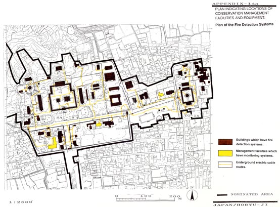 MAP INDICATING LOCATIONS OF CONSERVATION MANAGEMENT FACILITIES AND EQUIPMENT:--Plan of the Fire Detection Systems