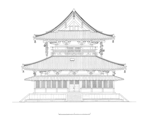 3.Horyu-ji Sai-in Kondo: Side Elevation