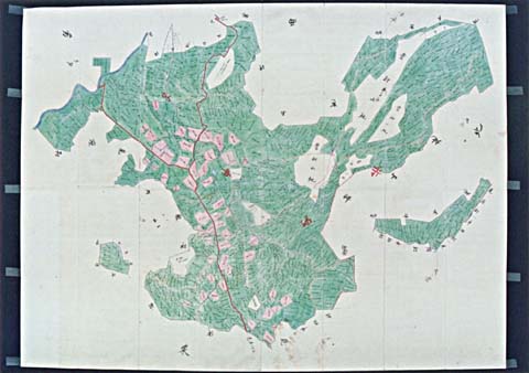 7-2. Old map: Ainokura Village, roads, canals and land-use patterns, 1875