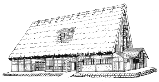 図1-1 白川郷の合掌造り家屋（平入り形式）