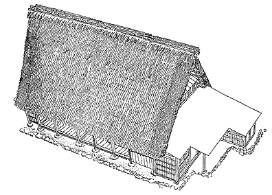 2-5 Roofing: yoshizu (ditch reed mats) are installed to support the thatch material